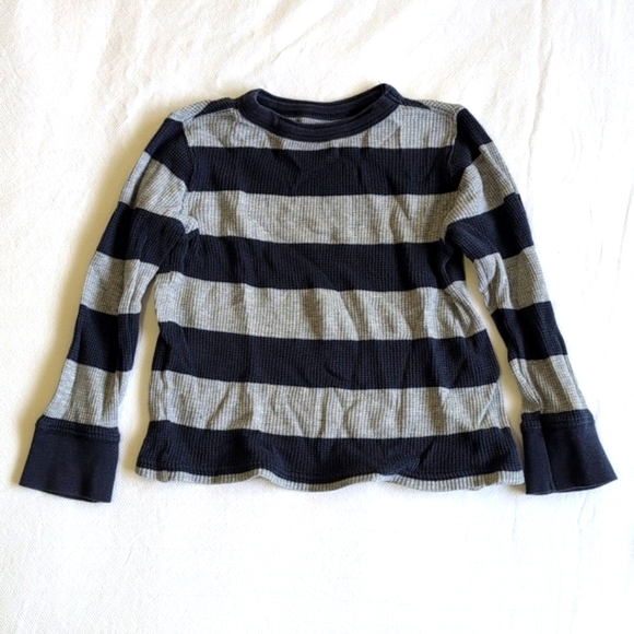 old navy rugby stripe thermal waffle knit long sleeve shirt 3T toddler boys - Picture 1 of 4